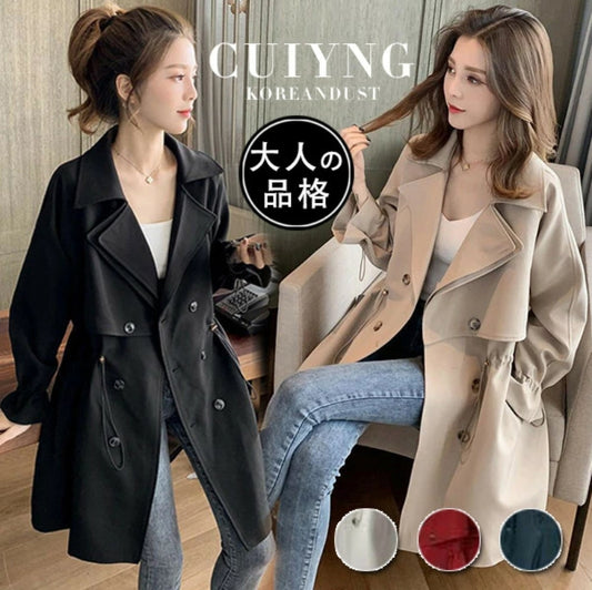 Trench Coat Women's Short Spring Coat A-Line Coat Adjustable Waist Office Commuting Elegant Spring Trench Coat