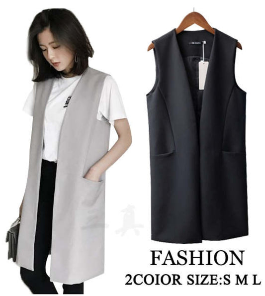 Long Vest, Women's Tunic, Summer/Autumn/Spring Coordination, Tops, Jacket, Sleeveless, Collarless, Cardigan, Wear, Plain, Loose, Large, Body Coverage, Adult, Beautiful, Stylish, Gift, Present for 20's, 30's, 40's