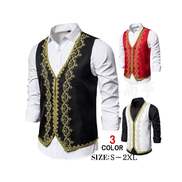 Men's Vest Gilet Vest Suit Vest Waistcoat Men's Aladdin Sleeveless Jacket Wedding After-Party Ethnic Costume Recital Concert Plain Spring Summer Autumn Winter Stage Costume Bar Uniform Recital Stage Wear Event