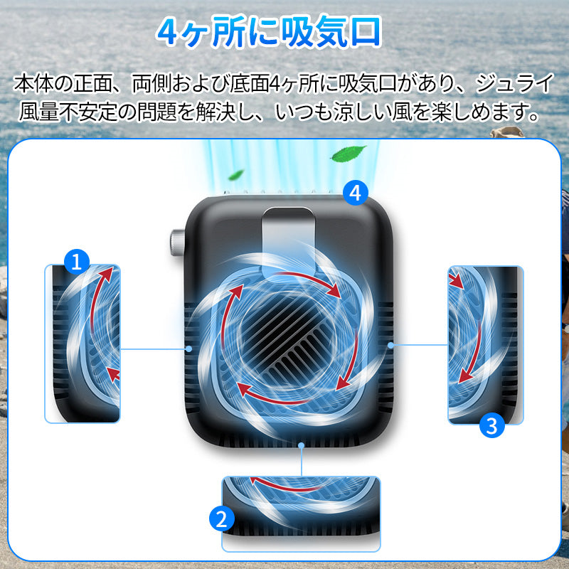 ベルトファン 腰ベルト扇風機 腰掛け 扇風機 10000mAh 無段階風量調節 携帯扇風機 首掛けファン ベルト 首かけ 戸外作業/アウトドア/旅行 パワフル送風 USB ポータブル ハンズフリー ベルト ファン