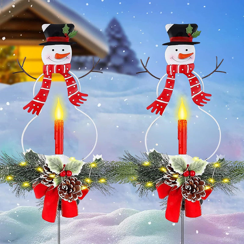 [Set of 2] Solar Garden Light Figurine Light Snowman Christmas