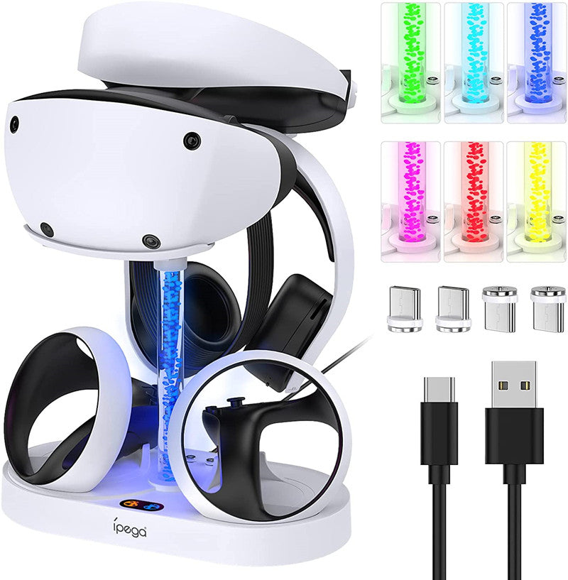 [2023 New Model] PS VR2 Charging Stand, High Speed ​​Magnetic, Simultaneous Charging of 2 Devices, RGB Atmosphere Light, Compatible with PlayStation VR2 Controller
