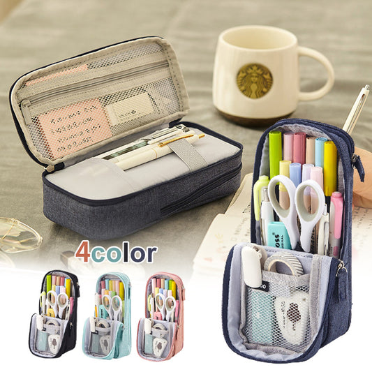 Pen Case, Large Capacity, Pencil Case, Multifunctional, Stylish, Convenient, Pen Pouch, Vertical Type, Tool Pen Case, Canvas, For Elementary School, Middle School, High School, College Students, Boys, Girls, Adults