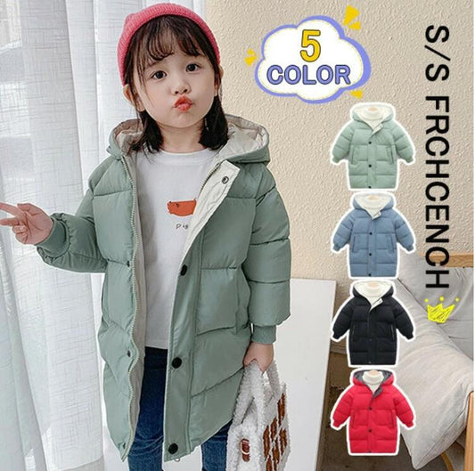 Jumper, Kids, Outerwear, Filled Coat, Children's Clothes, Girls, Boys, Juniors, Lightweight, Thick, Long Length, Autumn/Winter, Cold Protection, Plain, Cute, Warm, Hooded, Standard, Large Size Recommended, Fast Delivery