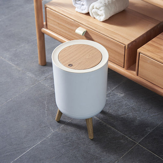 Trash Can Stylish Stylish Trash Can Garbage Can with Legs and Lid Round Dust Box 7L Odor Leak Prevention Push Type Scandinavian Style Natural Simple Push Open/Close with Legs Garbage Bag Stopper Interior